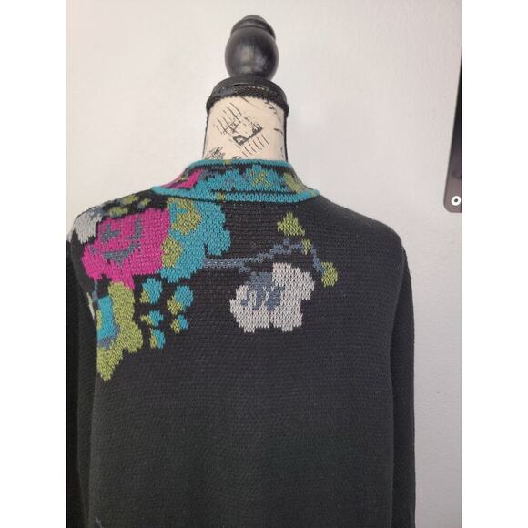 J. JILL Tapestry Knit Cardigan Womens Sz Large Long Duster Artsy Black Floral - Picture 7 of 10